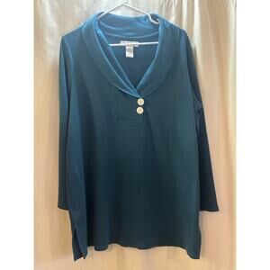 Roaman’s Teal Waffle Knit Tunic Top – Size L